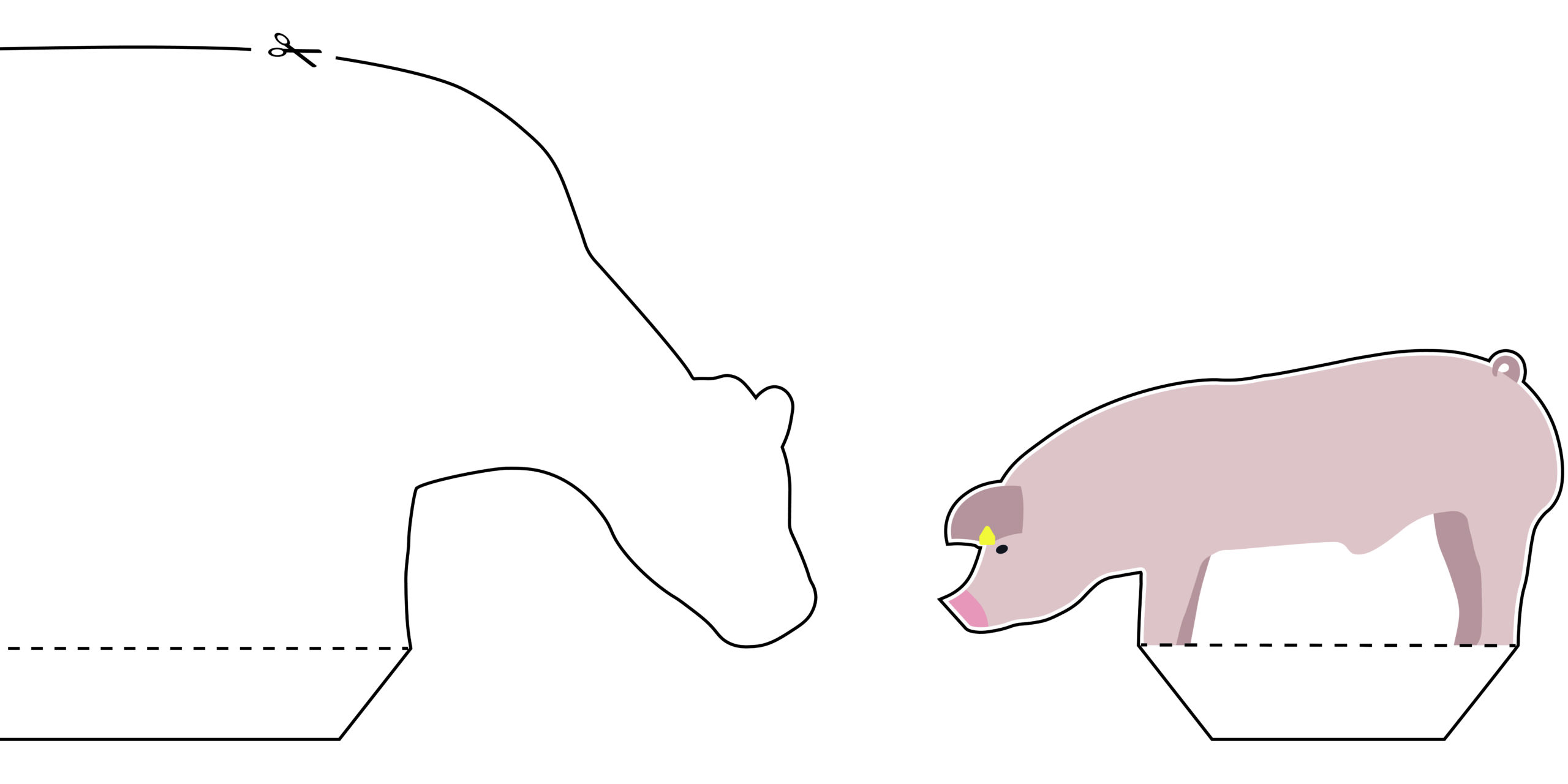 Silhoutte einer Kuh und eines Schweins zum ausschneiden